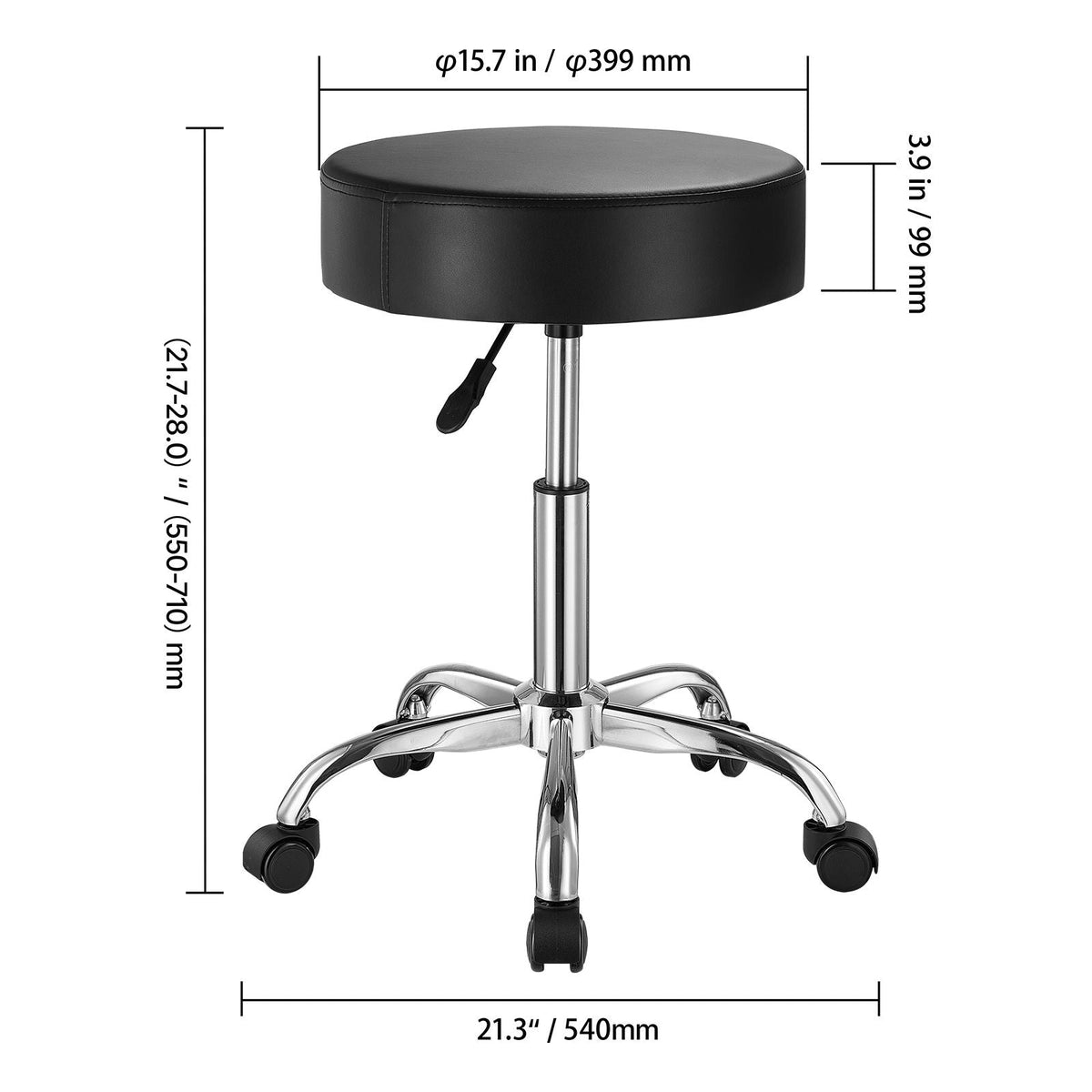 Rolling Stool with Wheels, 450 LBS Weight Capacity Round Rolling Stool Chair, Height Adjustable Thickened PU Leather Swivel Stool for Salon, Spa, Massage, Tattoo, Clinic, Black