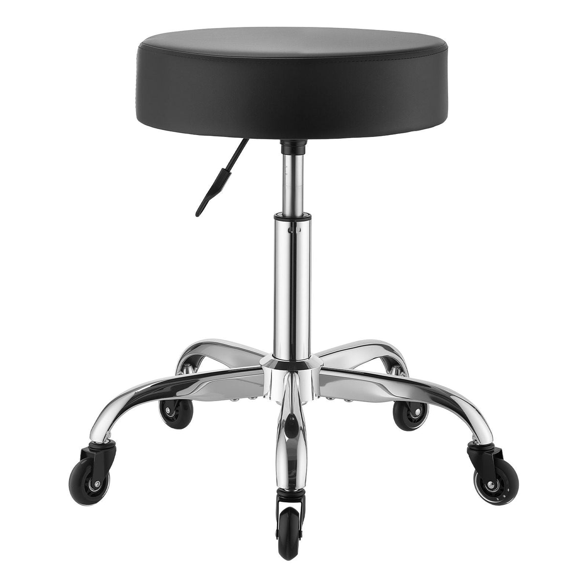 Rolling Stool with Wheels, 500 lbs Weight Capacity, Height Adjustable, Quiet Casters, Thick Cushion Ergonomic PU Leather Seat, 360° Swivel Round Rolling Stool Chair for Salon, Clinic, Black