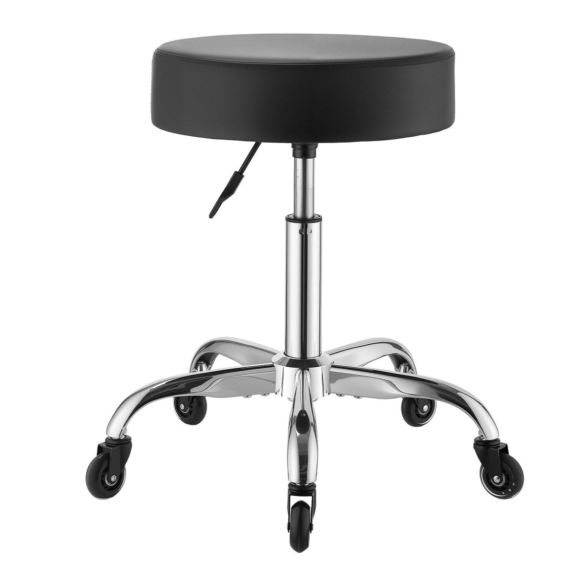 Rolling Stool with Wheels, 500 lbs Weight Capacity, Height Adjustable, Quiet Casters, Thick Cushion Ergonomic PU Leather Seat, 360° Swivel Round Rolling Stool Chair for Salon, Clinic, Black