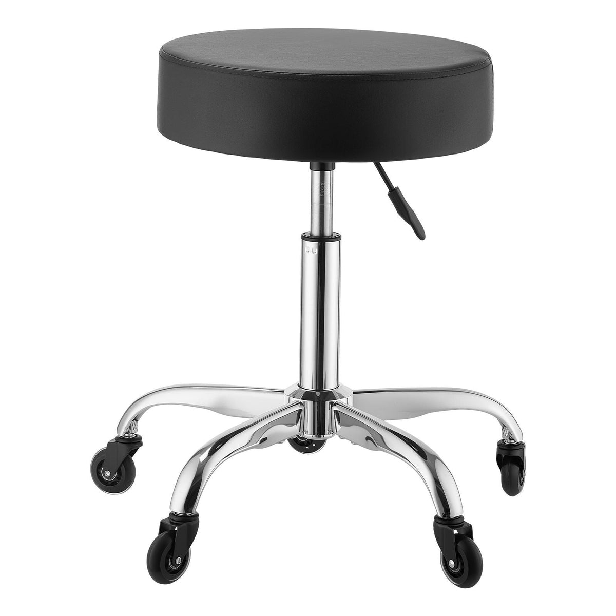 Rolling Stool with Wheels, 500 lbs Weight Capacity, Height Adjustable, Quiet Casters, Thick Cushion Ergonomic PU Leather Seat, 360° Swivel Round Rolling Stool Chair for Salon, Clinic, Black