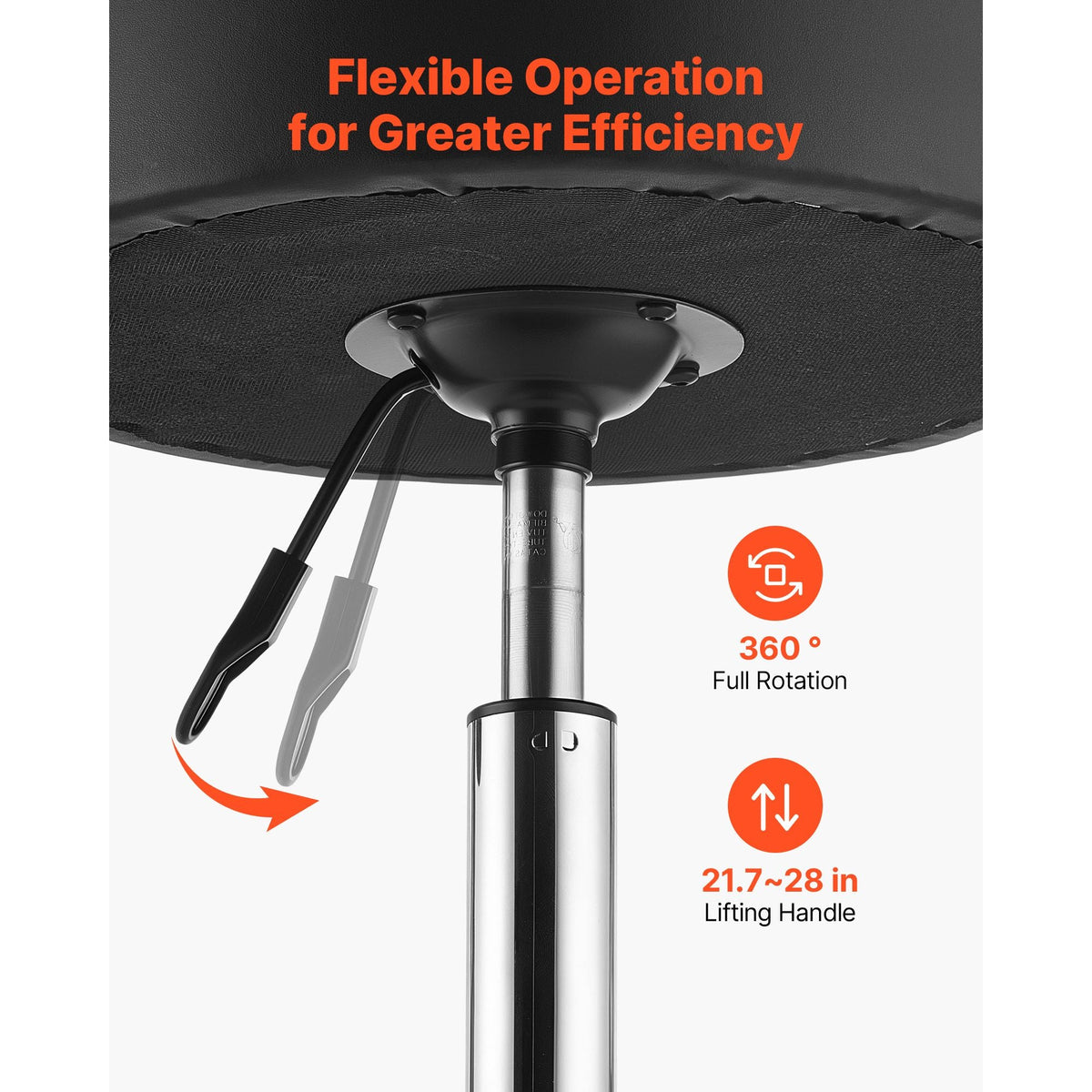 Rolling Stool with Wheels, 500 lbs Weight Capacity, Height Adjustable, Quiet Casters, Thick Cushion Ergonomic PU Leather Seat, 360° Swivel Round Rolling Stool Chair for Salon, Clinic, Black