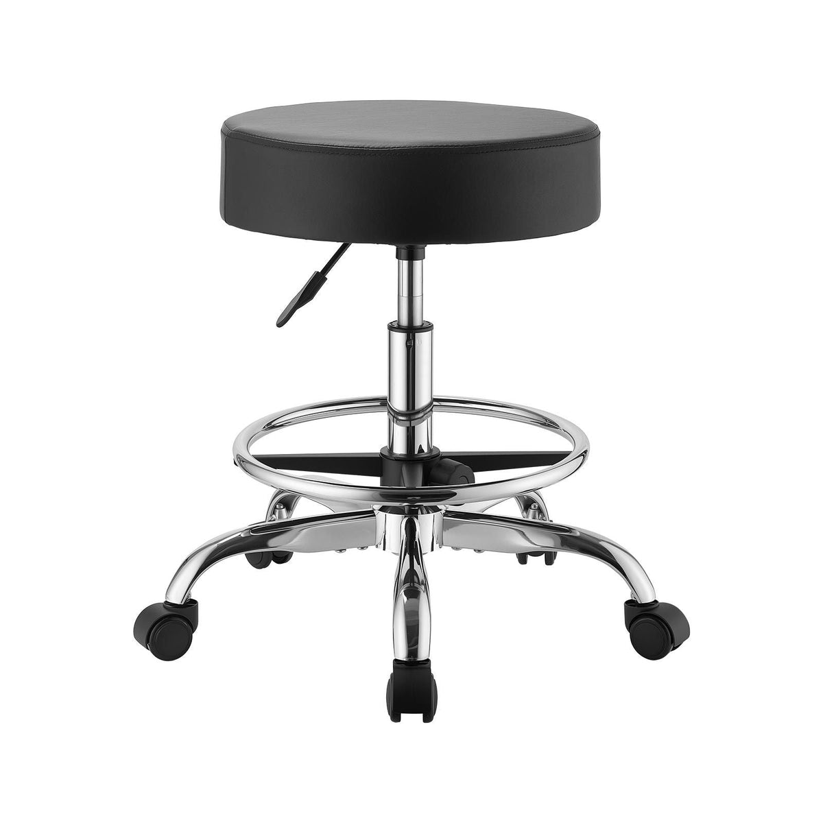 Rolling Stool with Wheels Footrest, 500 lbs Weight Capacity, Height Adjustable, Thick Cushion Ergonomic PU Leather Seat, 360° Swivel Round Rolling Stool Chair for Salon, Clinic, Medical, Black