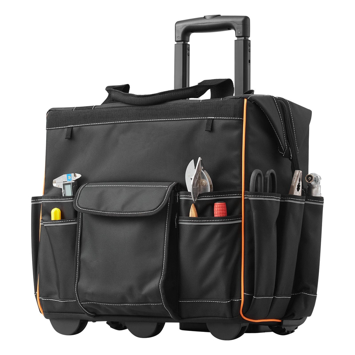 Rolling Tool Bag, 110 lbs Load Capacity, 25 Pockets Heavy Duty Roller Tool Bag with Adjustable Telescoping Handle & Stable Base, Toolbag Organizers with Wheels for Electrician, Construction
