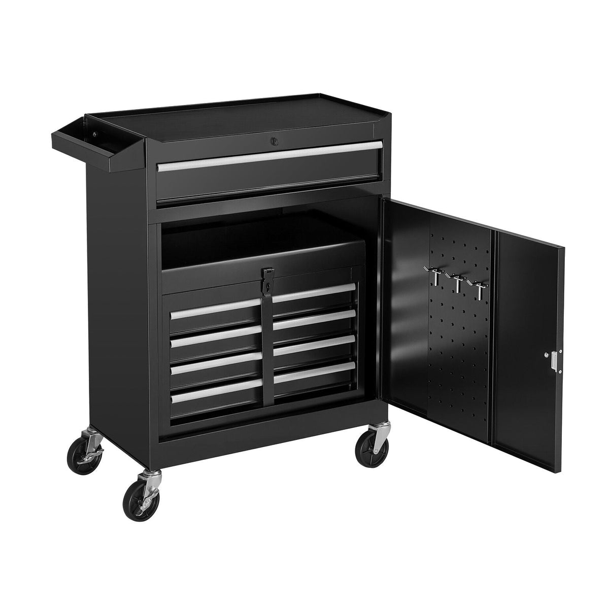 Rolling Tool Chest, 2-in-1 Design, 5 Drawers Tool Cabinet Organizer with Detachable Top Metal Toolbox, Lock Bar, Protective Liner, and Tools Rack, Garage Storage Cabinet for Warehouse, Workshop