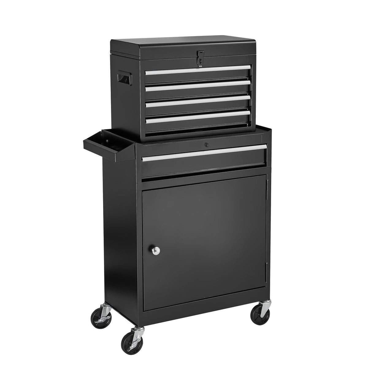 Rolling Tool Chest, 2-in-1 Design, 5 Drawers Tool Cabinet Organizer with Detachable Top Metal Toolbox, Lock Bar, Protective Liner, and Tools Rack, Garage Storage Cabinet for Warehouse, Workshop