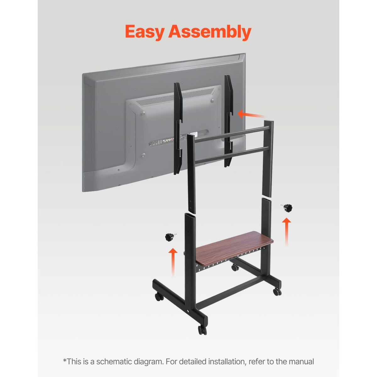 Rolling TV Stand, Mobile TV Cart for 55-100 Inch Screens, Height Adjustable Portable Monitor Stand with Tray, Holds up to 205 lbs for Living Room, Bedroom, Office, Outdoor Max VESA 800 x 600 mm