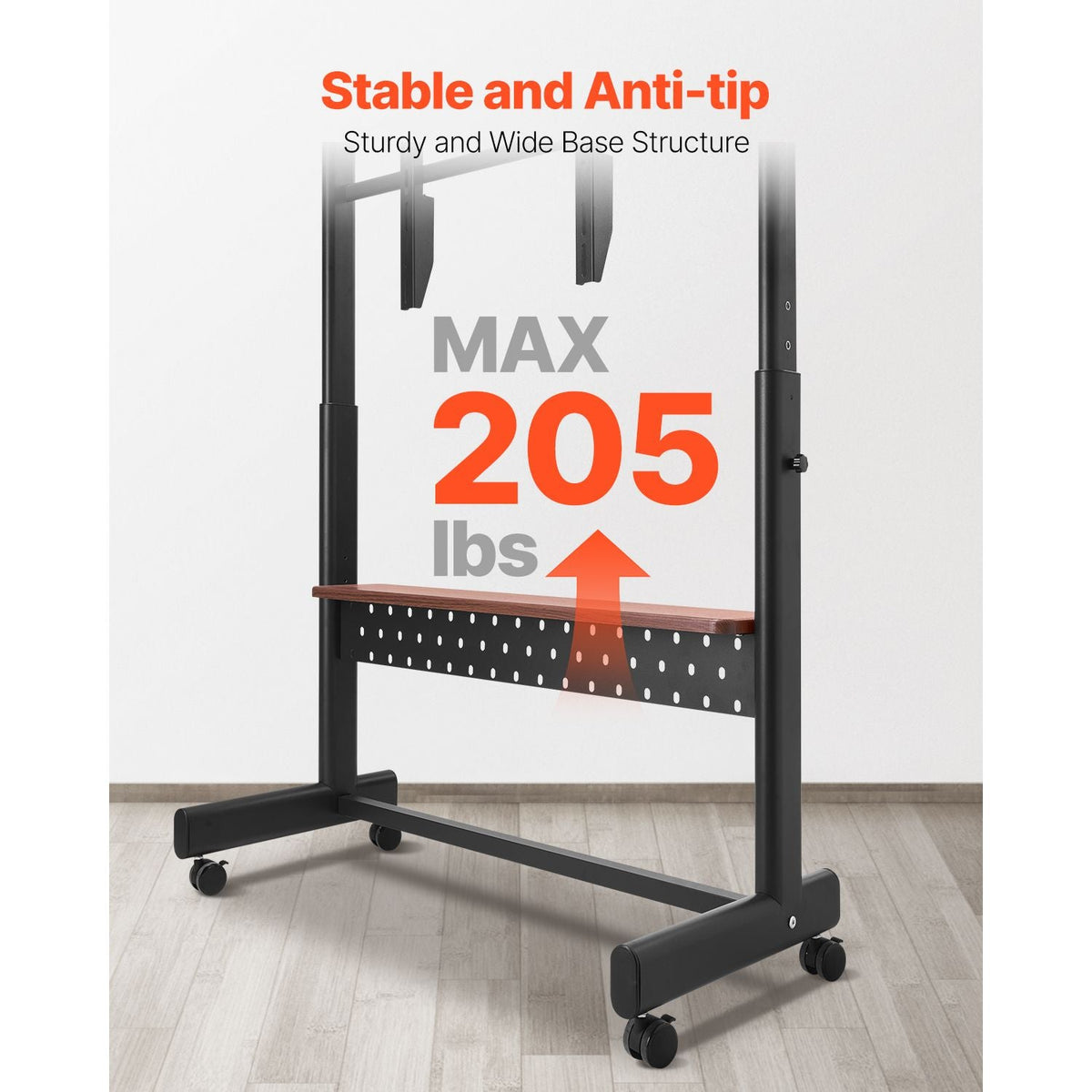 Rolling TV Stand, Mobile TV Cart for 55-100 Inch Screens, Height Adjustable Portable Monitor Stand with Tray, Holds up to 205 lbs for Living Room, Bedroom, Office, Outdoor Max VESA 800 x 600 mm