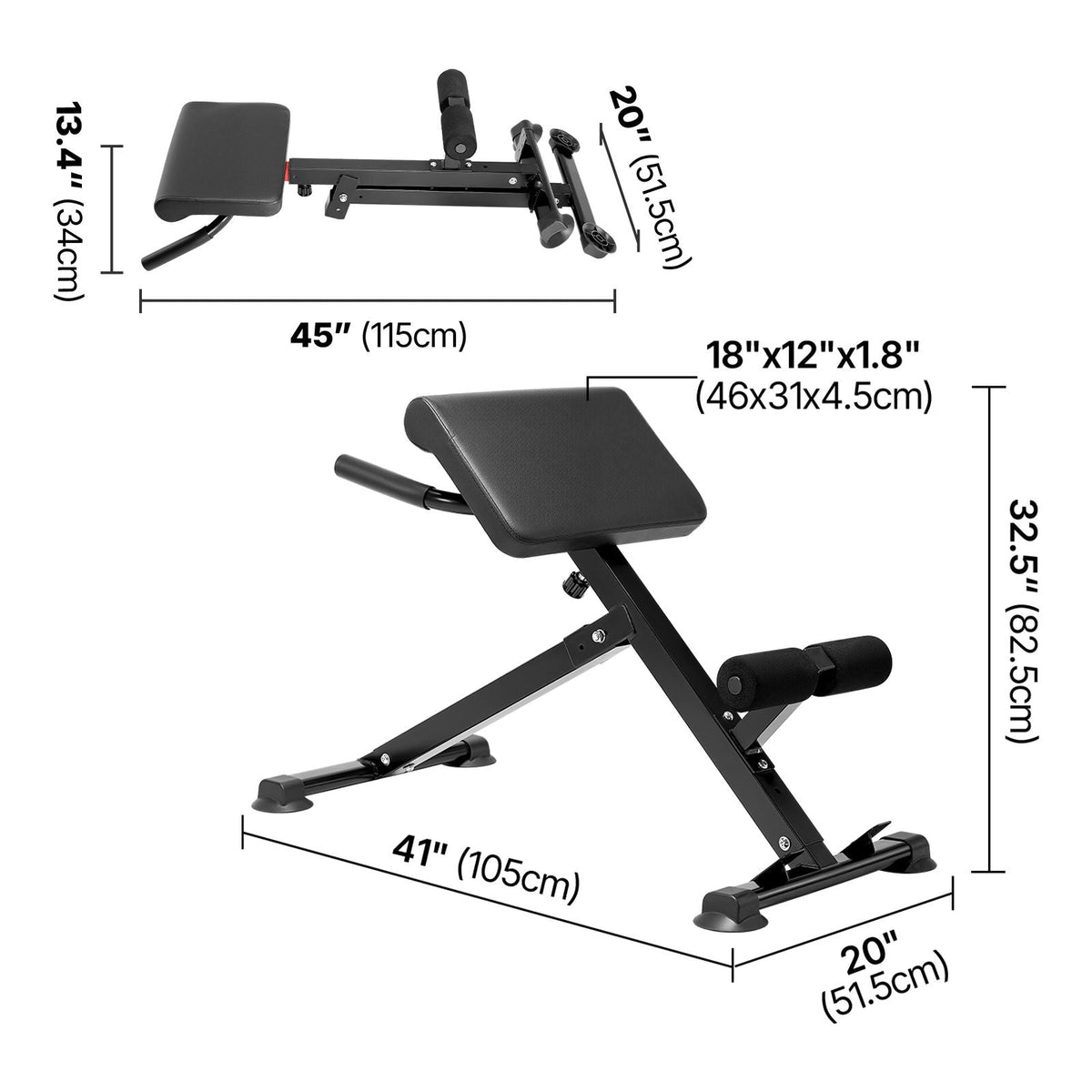 Roman Chair Hyperextension Bench, 250 lbs Adjustable & Foldable Extension Machine, Multi-Function Exercise Equipment for Glute, Hamstring, Back, and Ab Workout, Fitness Weight Bench for Home Gym