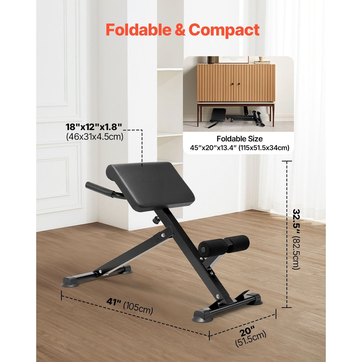 Roman Chair Hyperextension Bench, 250 lbs Adjustable & Foldable Extension Machine, Multi-Function Exercise Equipment for Glute, Hamstring, Back, and Ab Workout, Fitness Weight Bench for Home Gym