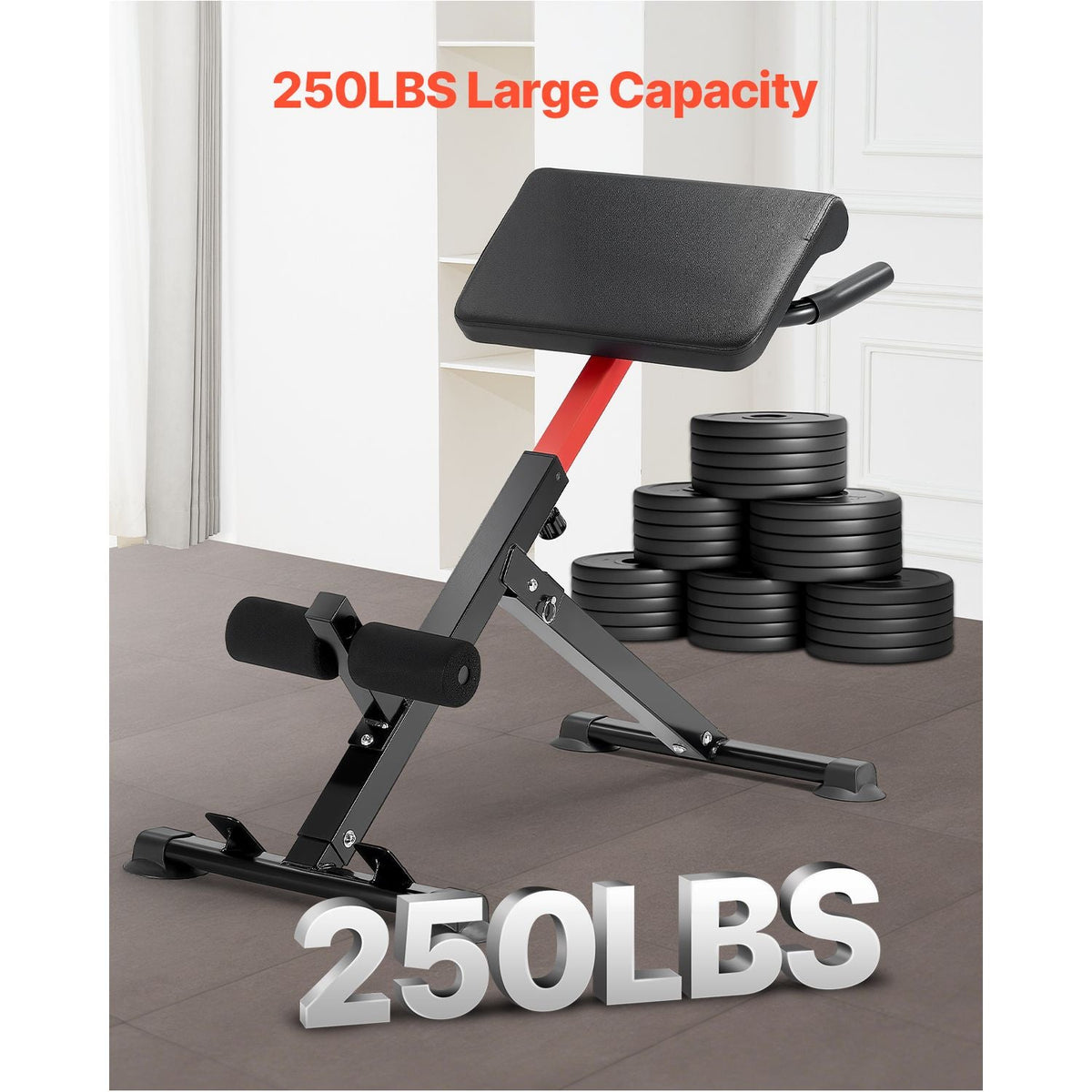 Roman Chair Hyperextension Bench, 250 lbs Adjustable & Foldable Extension Machine, Multi-Function Exercise Equipment for Glute, Hamstring, Back, and Ab Workout, Fitness Weight Bench for Home Gym