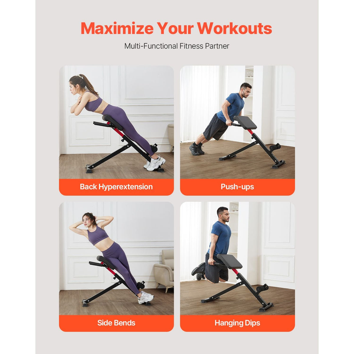 Roman Chair Hyperextension Bench, 250 lbs Adjustable & Foldable Extension Machine, Multi-Function Exercise Equipment for Glute, Hamstring, Back, and Ab Workout, Fitness Weight Bench for Home Gym