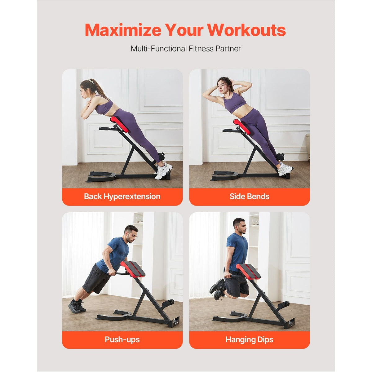 Roman Chair Hyperextension Bench, 300 lbs Adjustable Extension Machine, Multi-Function Exercise Equipment for Glute, Hamstring, Lower Back, and Ab Workout, Fitness Weight Bench for Home Gym