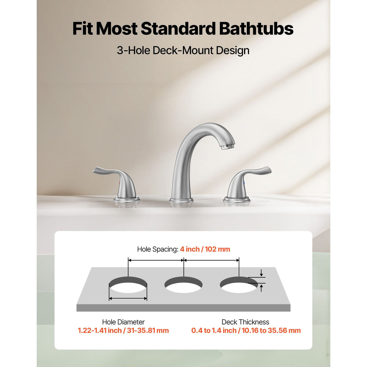 Roman Tub Faucet, 3 Hole Waterfall Bathtub Faucet, Gooseneck Bath Tubs Faucets Set with 2 Handles, Roman Tub Faucets Deck Mount for Adult Bathing, Brushed Stainless Steel, High Arc Spout