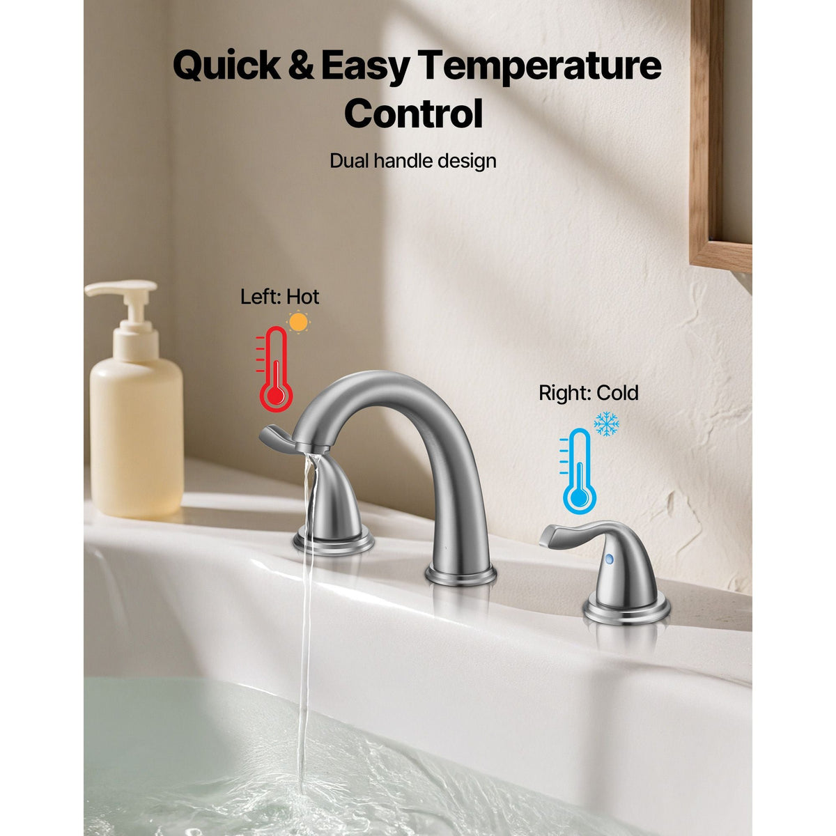 Roman Tub Faucet, 3 Hole Waterfall Bathtub Faucet, Gooseneck Bath Tubs Faucets Set with 2 Handles, Roman Tub Faucets Deck Mount for Adult Bathing, Brushed Stainless Steel, High Arc Spout