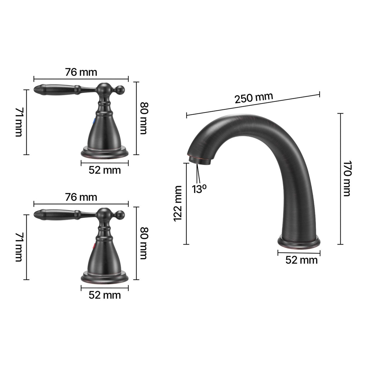 Roman Tub Faucet, 3 Hole Waterfall Bathtub Faucet, Gooseneck Bath Tubs Faucets Set with 2 Handles, Roman Tub Faucets Deck Mount for Pet Washing, Adult Bathing, Bronze, Temperature Control