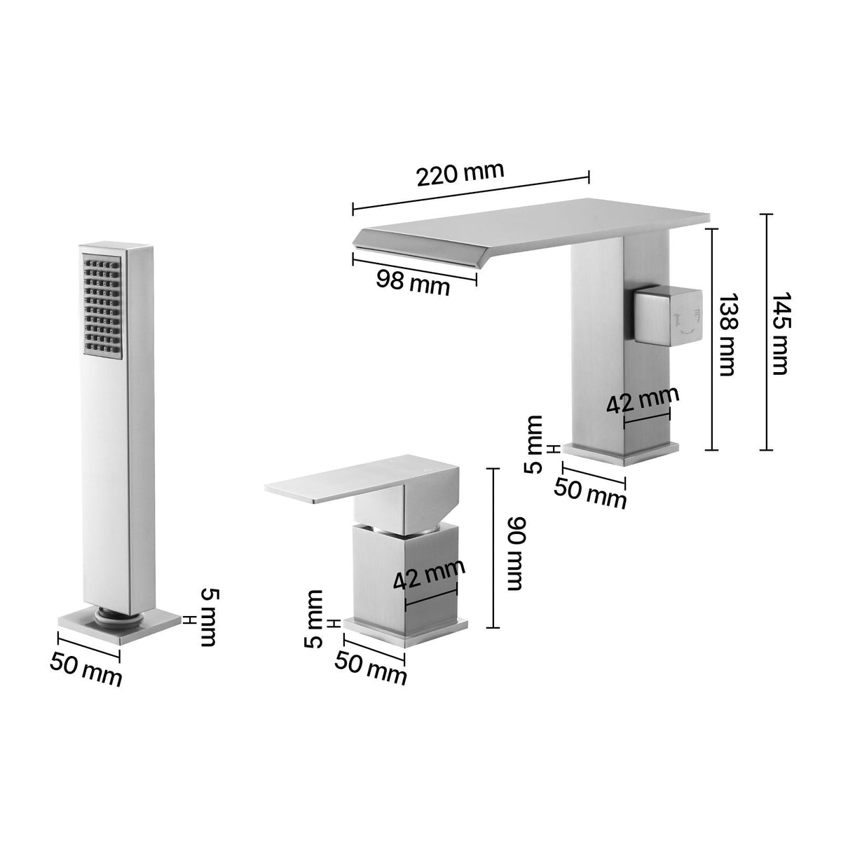 Roman Tub Faucet, 3 Hole Waterfall Bathtub Faucet, Roman Bathtub Faucets Set with Shower Head & 1 Handle, Deck Mount Bath Tub Faucets Set for Adult Bathing, Brushed Stainless Steel, Drip-Free