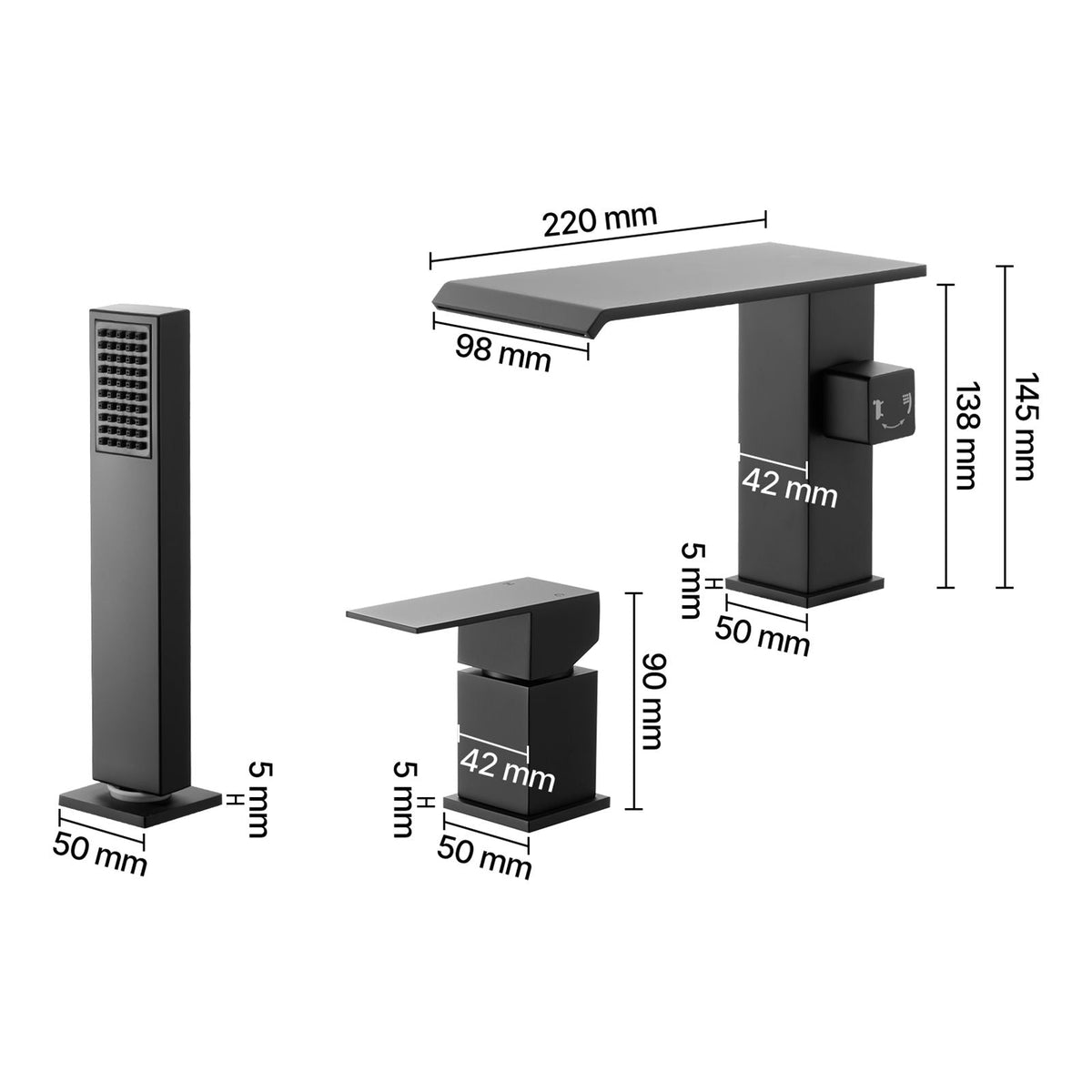 Roman Tub Faucet, 3 Hole Waterfall Bathtub Faucet, Roman Bathtub Faucets Set with Shower Head & 1 Handle, Deck Mount Bath Tub Faucets Set for Pet Washing, Baby Care, Adult Bathing, Matte Black