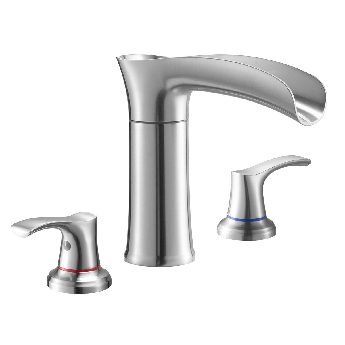 Roman Tub Faucet, 3 Hole Waterfall Bathtub Faucet, Zinc Alloy Bath Tubs Faucets Set with 2 Handles, Deck Mount Bath Tub Faucets Set for Pet Washing, Adult Bathing, Silver, Hot & Cold Control