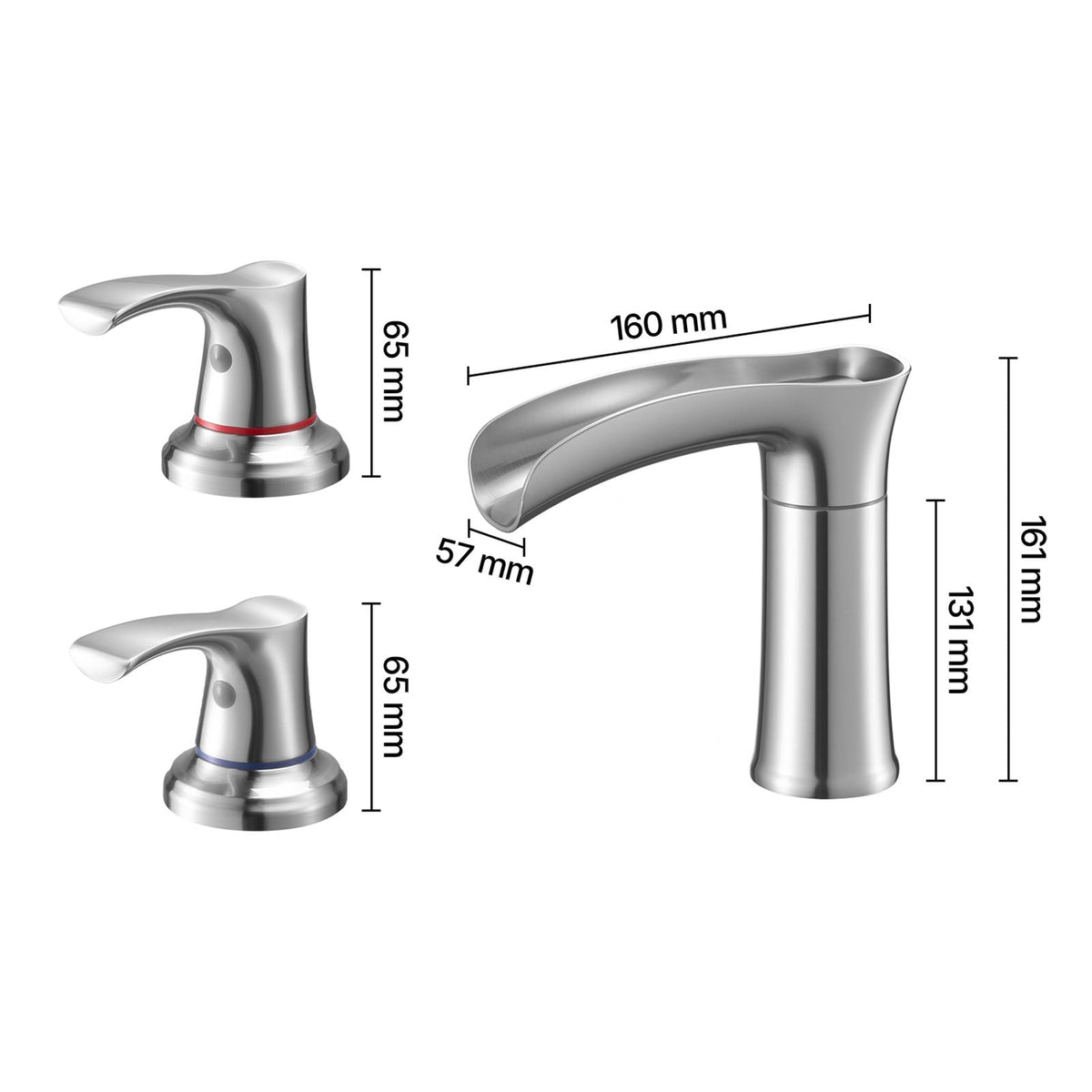Roman Tub Faucet, 3 Hole Waterfall Bathtub Faucet, Zinc Alloy Bath Tubs Faucets Set with 2 Handles, Deck Mount Bath Tub Faucets Set for Pet Washing, Adult Bathing, Silver, Hot & Cold Control