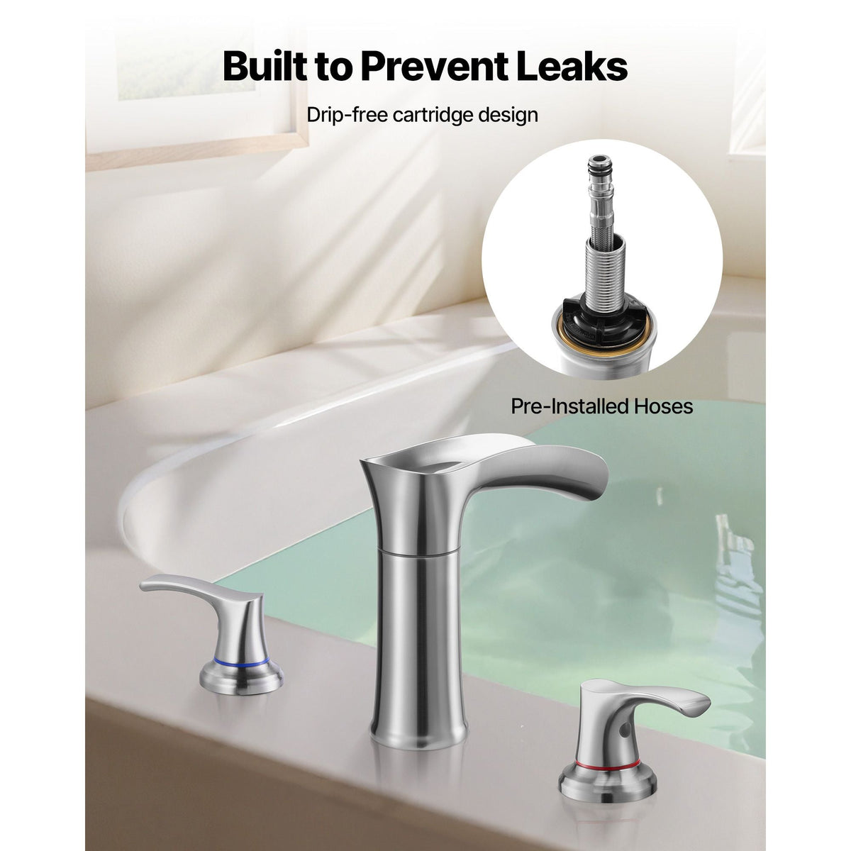 Roman Tub Faucet, 3 Hole Waterfall Bathtub Faucet, Zinc Alloy Bath Tubs Faucets Set with 2 Handles, Deck Mount Bath Tub Faucets Set for Pet Washing, Adult Bathing, Silver, Hot & Cold Control