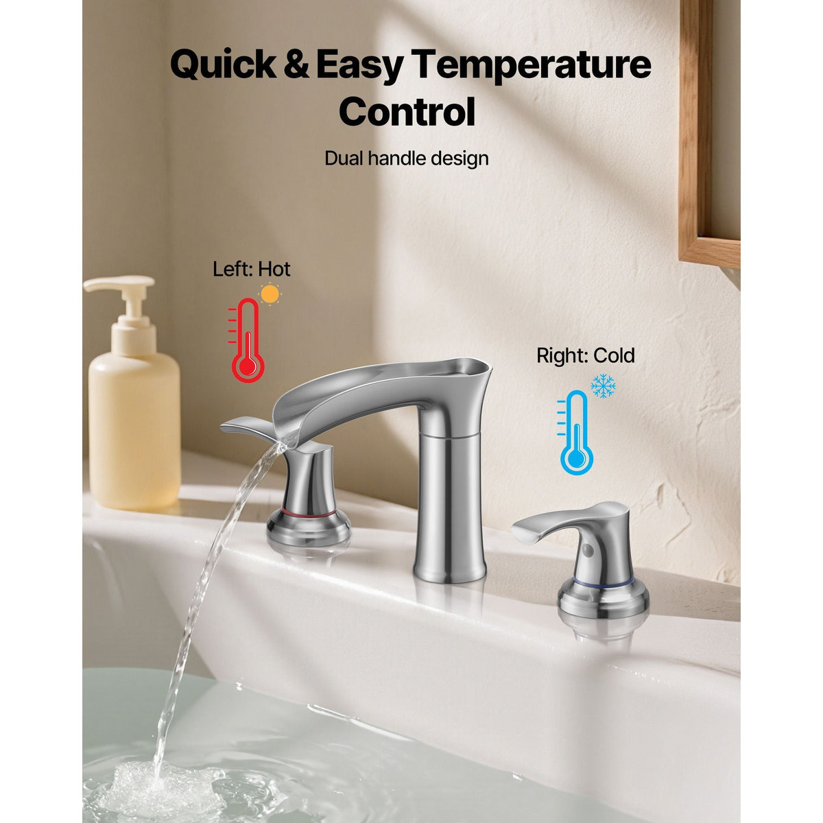Roman Tub Faucet, 3 Hole Waterfall Bathtub Faucet, Zinc Alloy Bath Tubs Faucets Set with 2 Handles, Deck Mount Bath Tub Faucets Set for Pet Washing, Adult Bathing, Silver, Hot & Cold Control