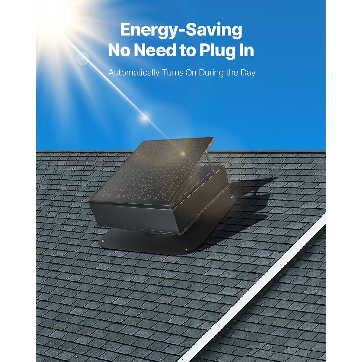 Roof Attic Exhaust Fan, 35W Smart Solar Roof Ventilation Fan Auto Temperature Control, 2400 CFM Airflow Built-in Brushless DC Motor for Cooling and Dehumidification, No Remote