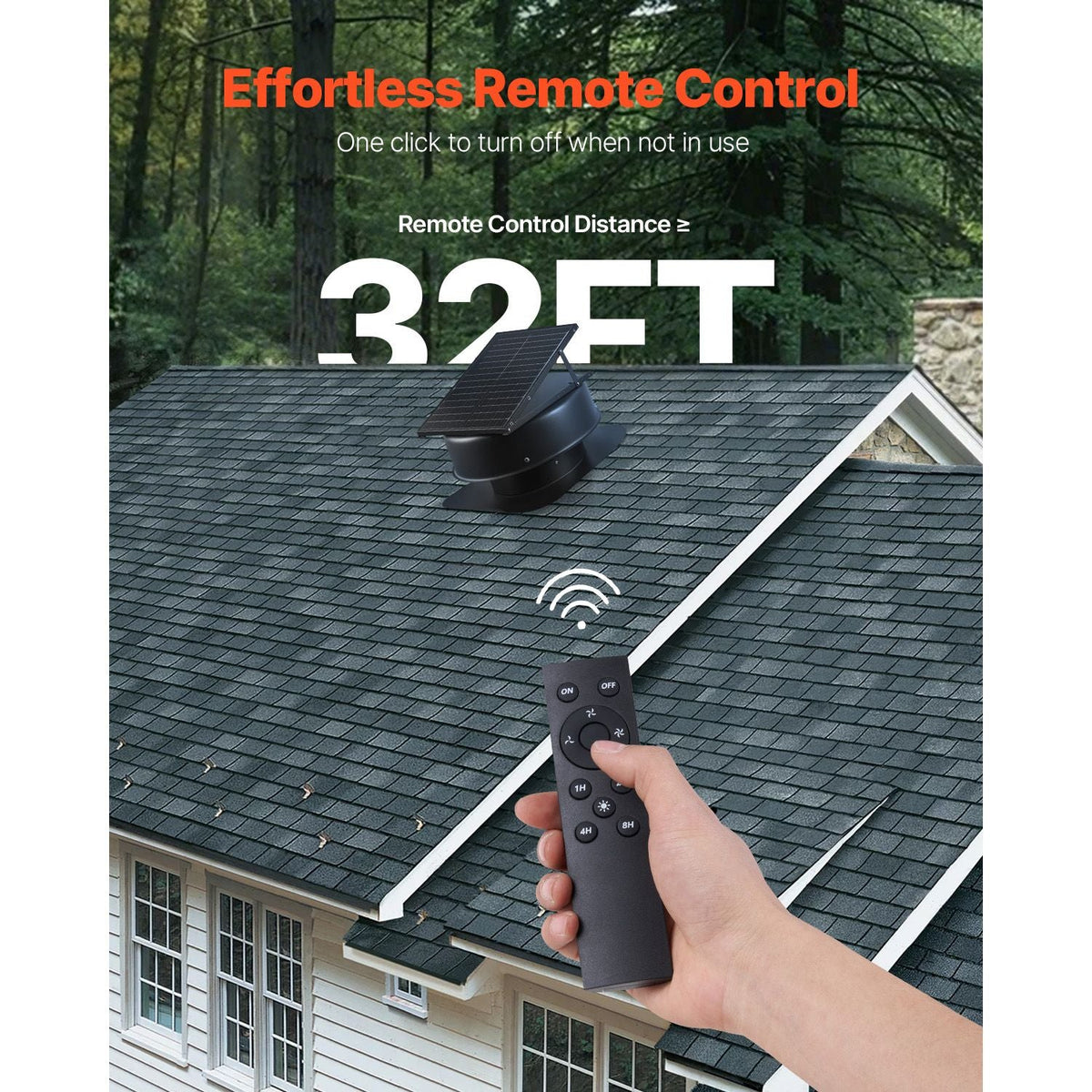 Roof Attic Exhaust Fan, 50W Smart Solar Roof Ventilation Fan with Thermostat, Remote Control, 3000 CFM Airflow Built-in Smoke Sensor with Auto Stop for Cooling and Dehumidification