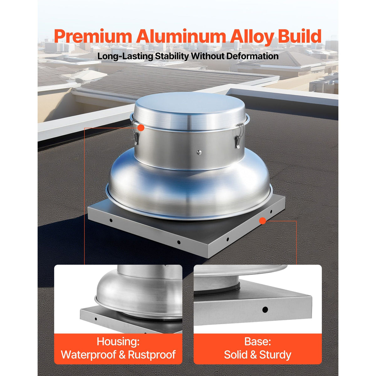 Roof Exhaust Fan, Attic Vent Fan with High-Power Motor, 21 inch Fan Base Heavy-Duty Aluminum Alloy, Speed Control Adjustable Airflow 500/900 CFM, Compact for Garage,Kitchen,Bathroom, Silver