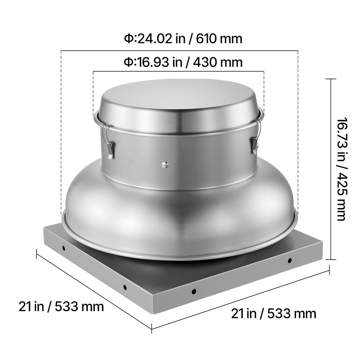 Roof Exhaust Fan, Attic Vent Fan with High-Power Motor, 21 inch Fan Base Heavy-Duty Aluminum Alloy, Speed Control Adjustable Airflow 500/900 CFM, Compact for Garage,Kitchen,Bathroom, Silver