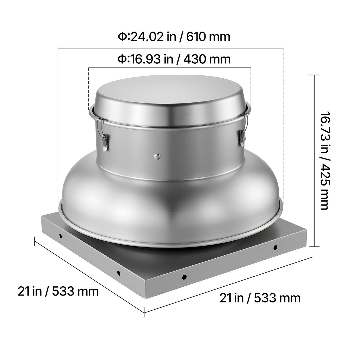 Roof Exhaust Fan, Attic Vent Fan with High-Power Motor, 21 inch Fan Base Heavy-Duty Aluminum Alloy, Speed Control Adjustable Airflow 900/1500 CFM, Compact for Garage,Kitchen,Bathroom, Silver