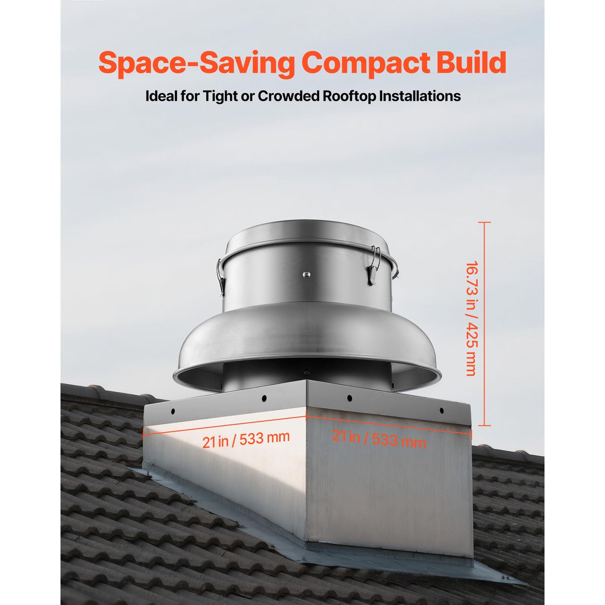 Roof Exhaust Fan, Attic Vent Fan with High-Power Motor, 21 inch Fan Base Heavy-Duty Aluminum Alloy, Speed Control Adjustable Airflow 900/1500 CFM, Compact for Garage,Kitchen,Bathroom, Silver