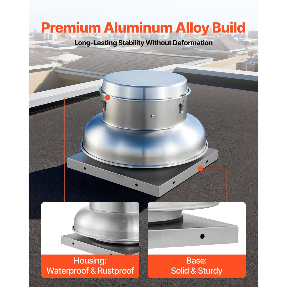Roof Exhaust Fan, Attic Vent Fan with High-Power Motor, 21 inch Fan Base Heavy-Duty Aluminum Alloy, Speed Control Adjustable Airflow 900/1500 CFM, Compact for Garage,Kitchen,Bathroom, Silver