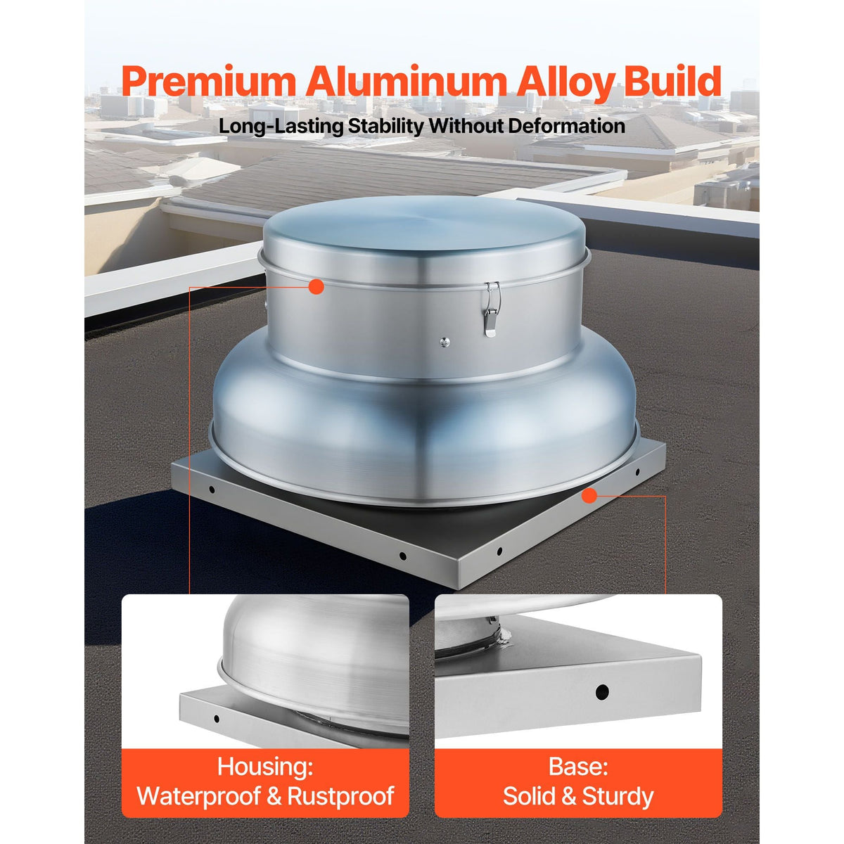 Roof Exhaust Fan, Attic Vent Fan with High-Power Motor, 24.8inch Fan Base Heavy-Duty Aluminum Alloy, Speed Control Adjustable Airflow 3000/3900CFM, Compact for Garage,Kitchen,Bathroom,Silver