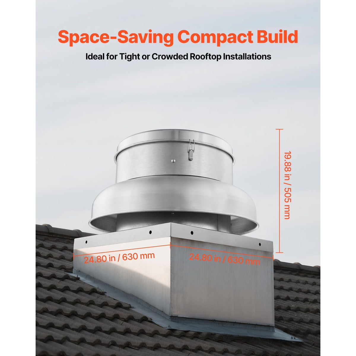 Roof Exhaust Fan, Attic Vent Fan with High-Power Motor, 24.8inch Fan Base Heavy-Duty Aluminum Alloy, Speed Control Adjustable Airflow 4000/5000CFM, Compact for Garage,Kitchen,Bathroom,Silver