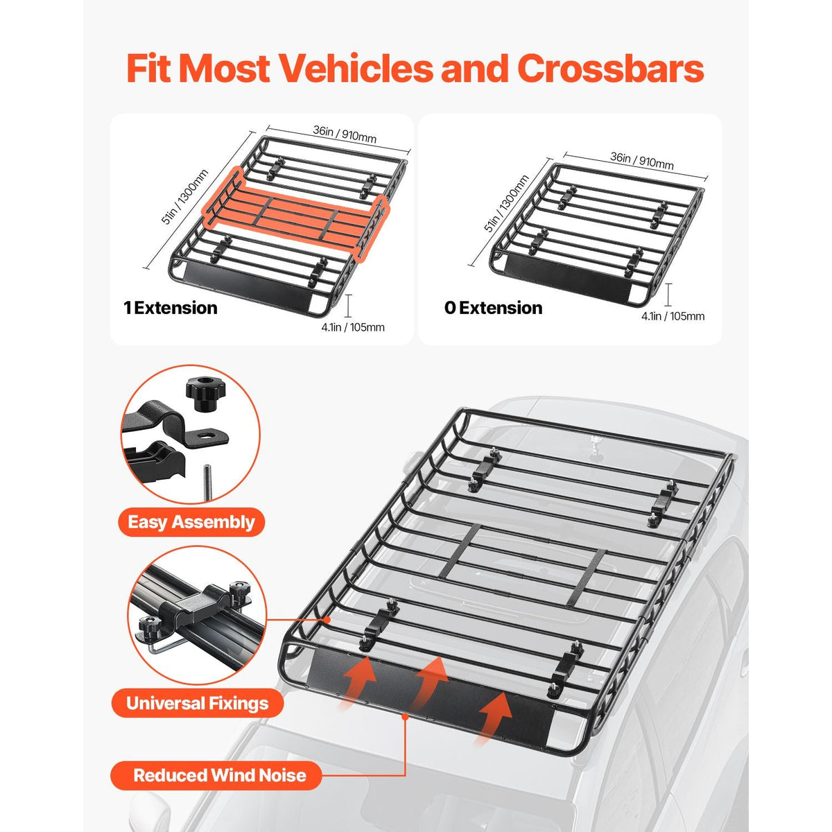 Roof Rack Basket, 51 x 36 x 4.1 in, Universal Rooftop Cargo Carrier with 1120 x 870 x 260 mm Cargo Bag, Net, Ratchet Straps, 200 lbs Max Load Capacity Car Top Luggage Holder, for SUV Truck Car