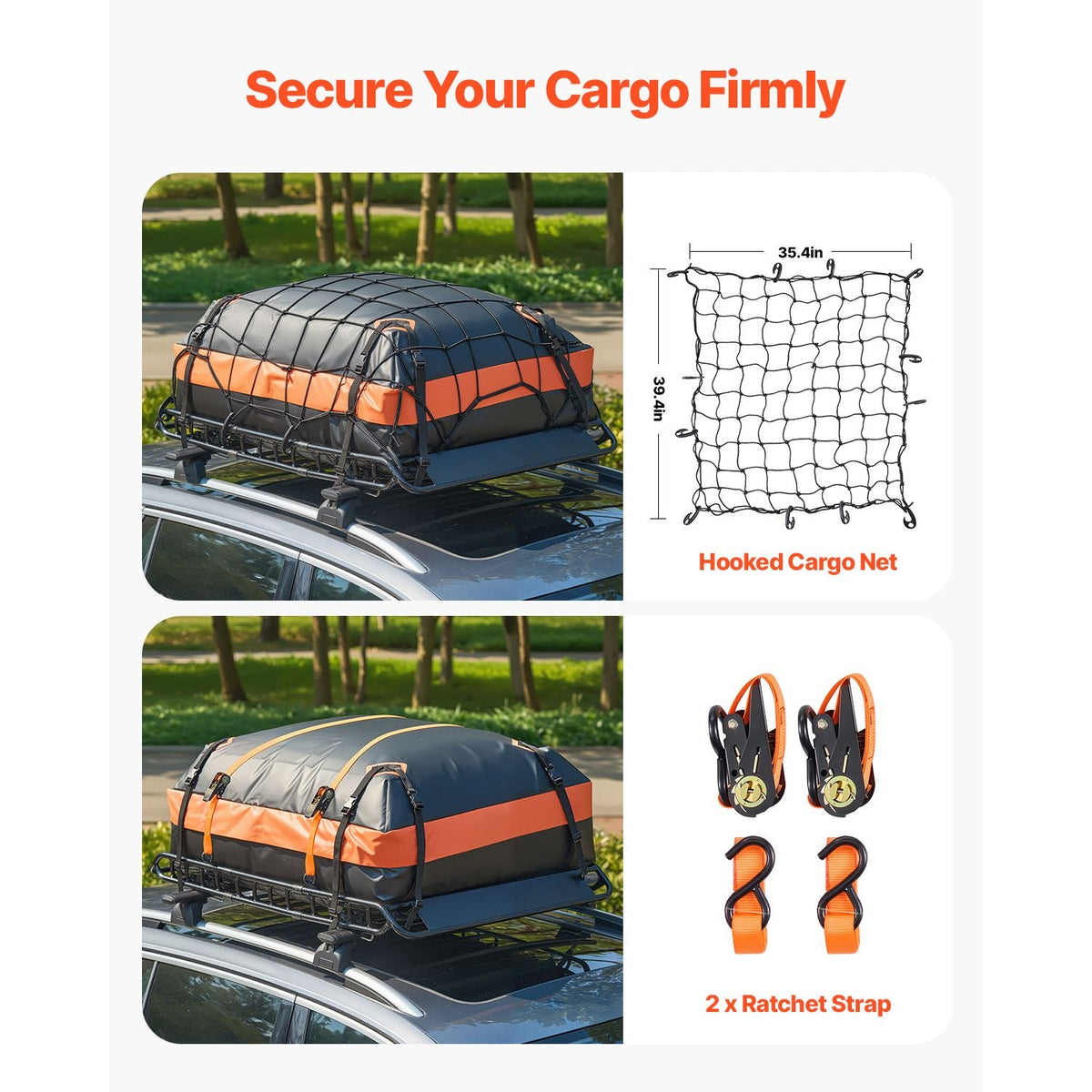 Roof Rack Basket, 51 x 36 x 4.1 in, Universal Rooftop Cargo Carrier with 1120 x 870 x 260 mm Cargo Bag, Net, Ratchet Straps, 200 lbs Max Load Capacity Car Top Luggage Holder, for SUV Truck Car