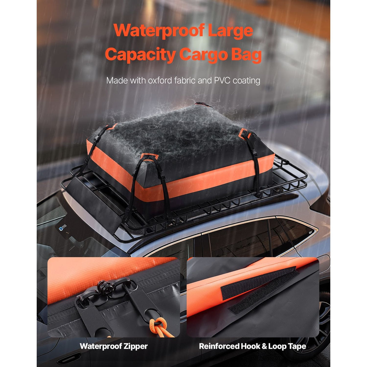 Roof Rack Basket, 64 x 39 x 4.1 in, Universal Rooftop Cargo Carrier with 44.1 x 34.3 x 10.2 in Cargo Bag, Net, Ratchet Straps, 250 lbs Max Load Capacity Car Top Luggage Holder, for SUV Truck Car