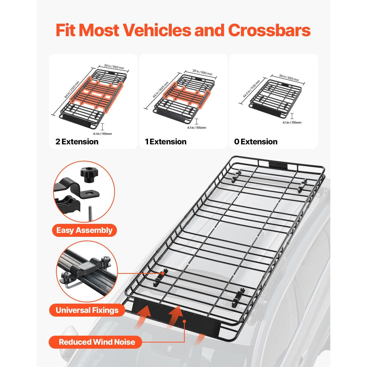 Roof Rack Basket, 84 x 39 x 4.1 in, Universal Rooftop Cargo Carrier with 7.9 x 3.9 x 10.2 in Cargo Bag, Net, Ratchet Straps, 250 lbs Max Load Capacity Car Top Luggage Holder, for SUV Truck Car