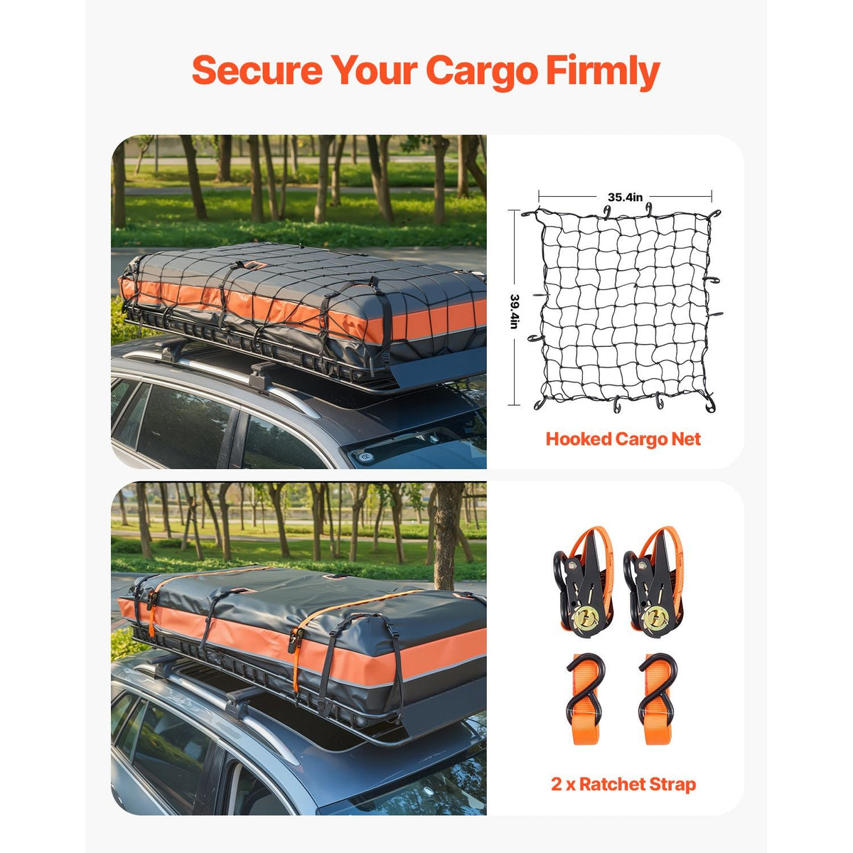 Roof Rack Basket, 84 x 39 x 4.1 in, Universal Rooftop Cargo Carrier with 7.9 x 3.9 x 10.2 in Cargo Bag, Net, Ratchet Straps, 250 lbs Max Load Capacity Car Top Luggage Holder, for SUV Truck Car