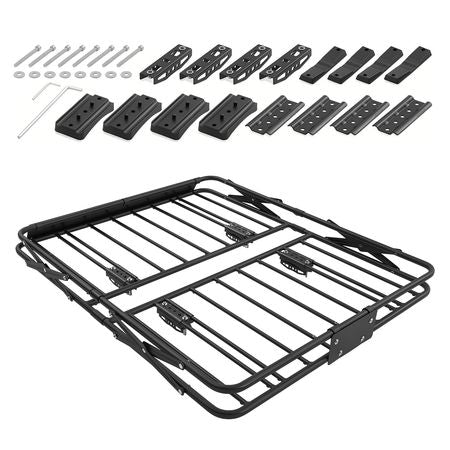 Roof Rack Cargo Basket, 46 x 36 x 4 in, Heavy Duty Roof Top Carrier Basket with Folding Design, 200 lbs Capacity, All-Weather Easy-Install Car Top Luggage Holder, Universal Fit for SUV Truck Car