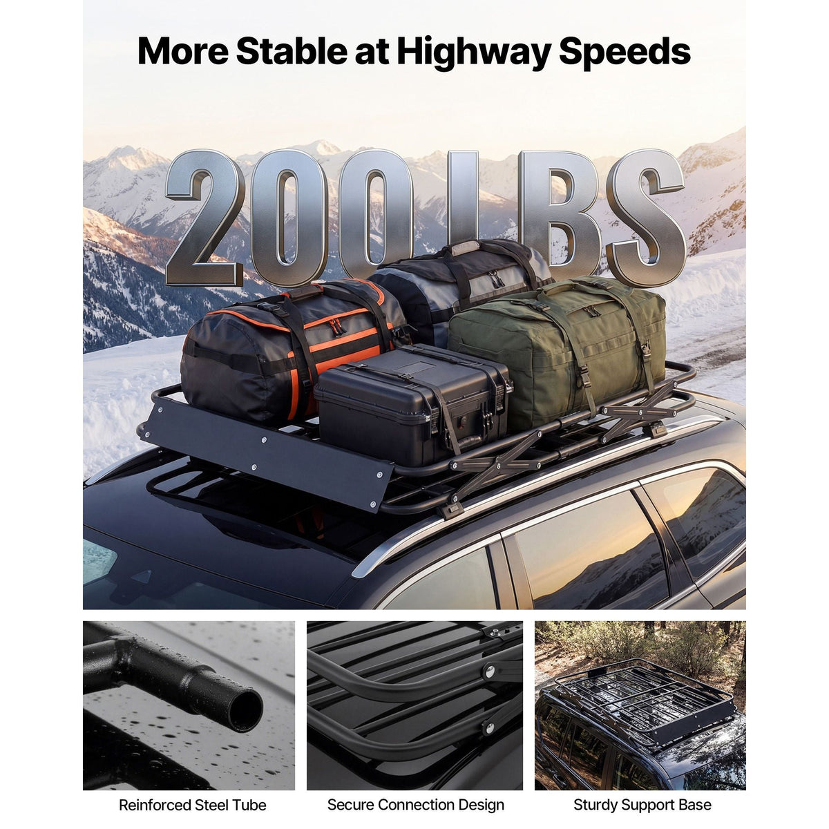 Roof Rack Cargo Basket, 46 x 36 x 4 in, Heavy Duty Roof Top Carrier Basket with Folding Design, 200 lbs Capacity, All-Weather Easy-Install Car Top Luggage Holder, Universal Fit for SUV Truck Car
