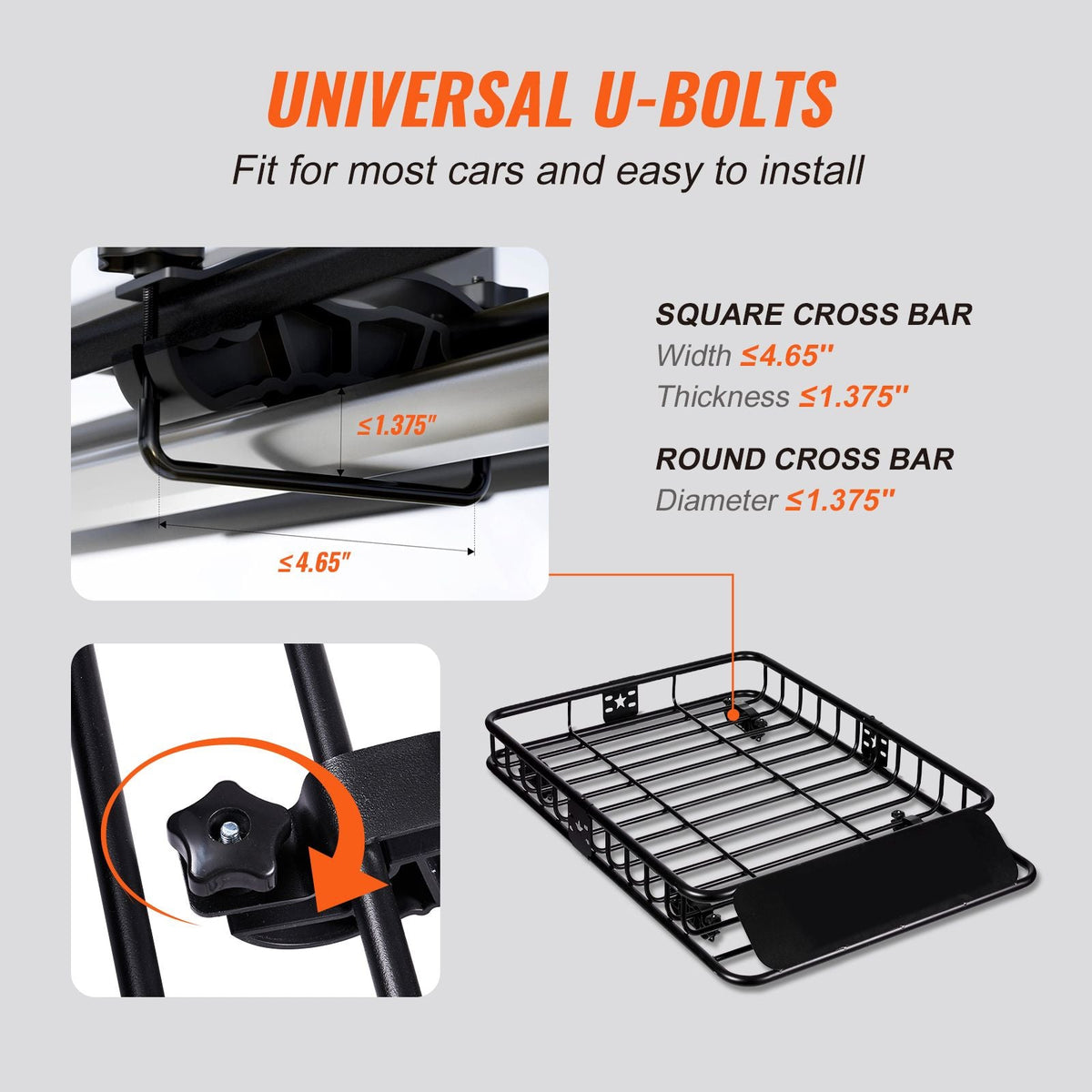 Roof Rack Cargo Basket, 46" x 36" x 4.5" Rooftop Cargo Carrier, Heavy-duty 200 LBS Capacity Universal Roof Rack Basket, Luggage Holder for SUV, Truck, Vehicle