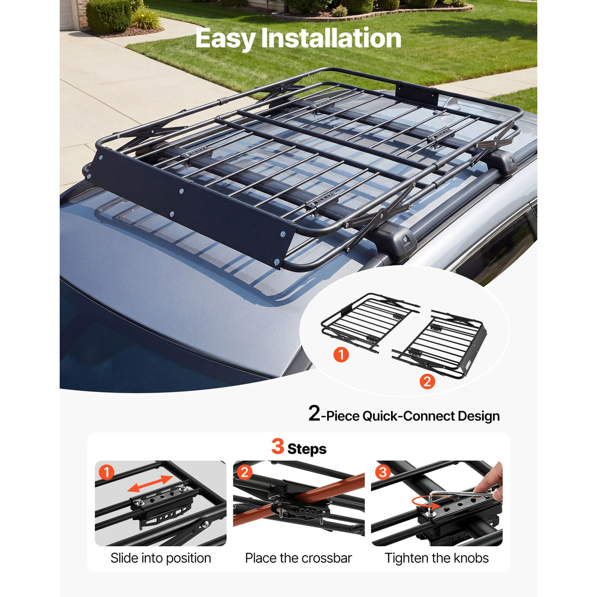 Roof Rack Cargo Basket, 51 x 36 x 4 in, Heavy Duty Roof Top Carrier Basket with Folding Design, 200 lbs Capacity, All-Weather Easy-Install Car Top Luggage Holder, Universal Fit for SUV Truck Car