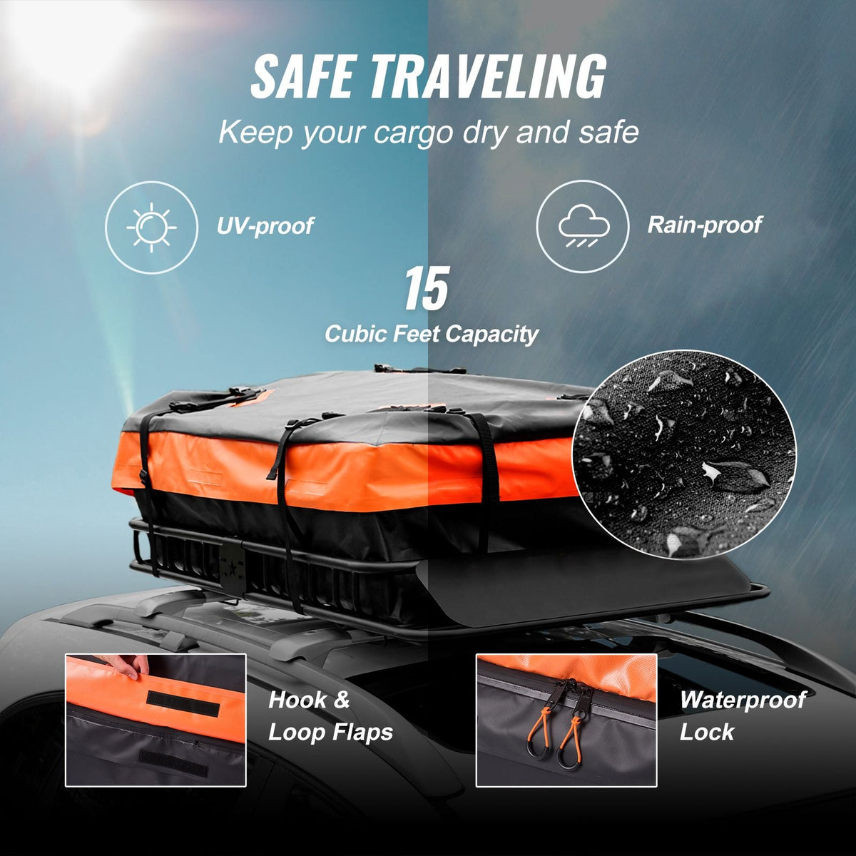 Roof Rack Cargo Basket, 51" x 36" x 5" Rooftop Cargo Carrier w/ 15 Cu Ft Waterproof Cargo Bag, 200 LBS Capacity Universal Rack Carrier for SUV, Truck