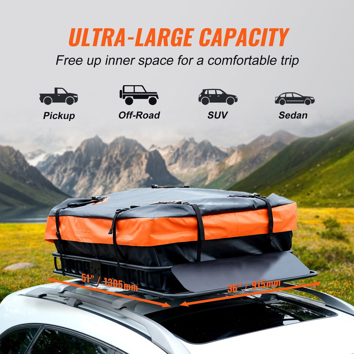 Roof Rack Cargo Basket, 51" x 36" x 5" Rooftop Cargo Carrier w/ 15 Cu Ft Waterproof Cargo Bag, 200 LBS Capacity Universal Rack Carrier for SUV, Truck