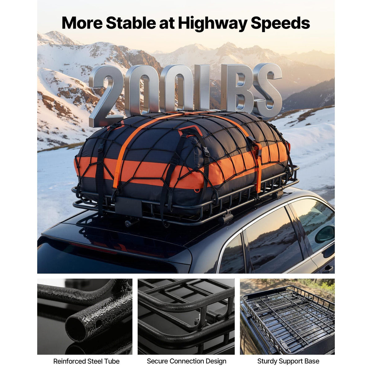 Roof Rack Cargo Basket, 54 x 34 x 4 in, Heavy Duty Roof Top Carrier Basket with Waterproof Bag, Cargo Net, Ratchet Straps, 200 lbs Capacity, Universal Car Top Luggage Holder, for SUV Truck Car
