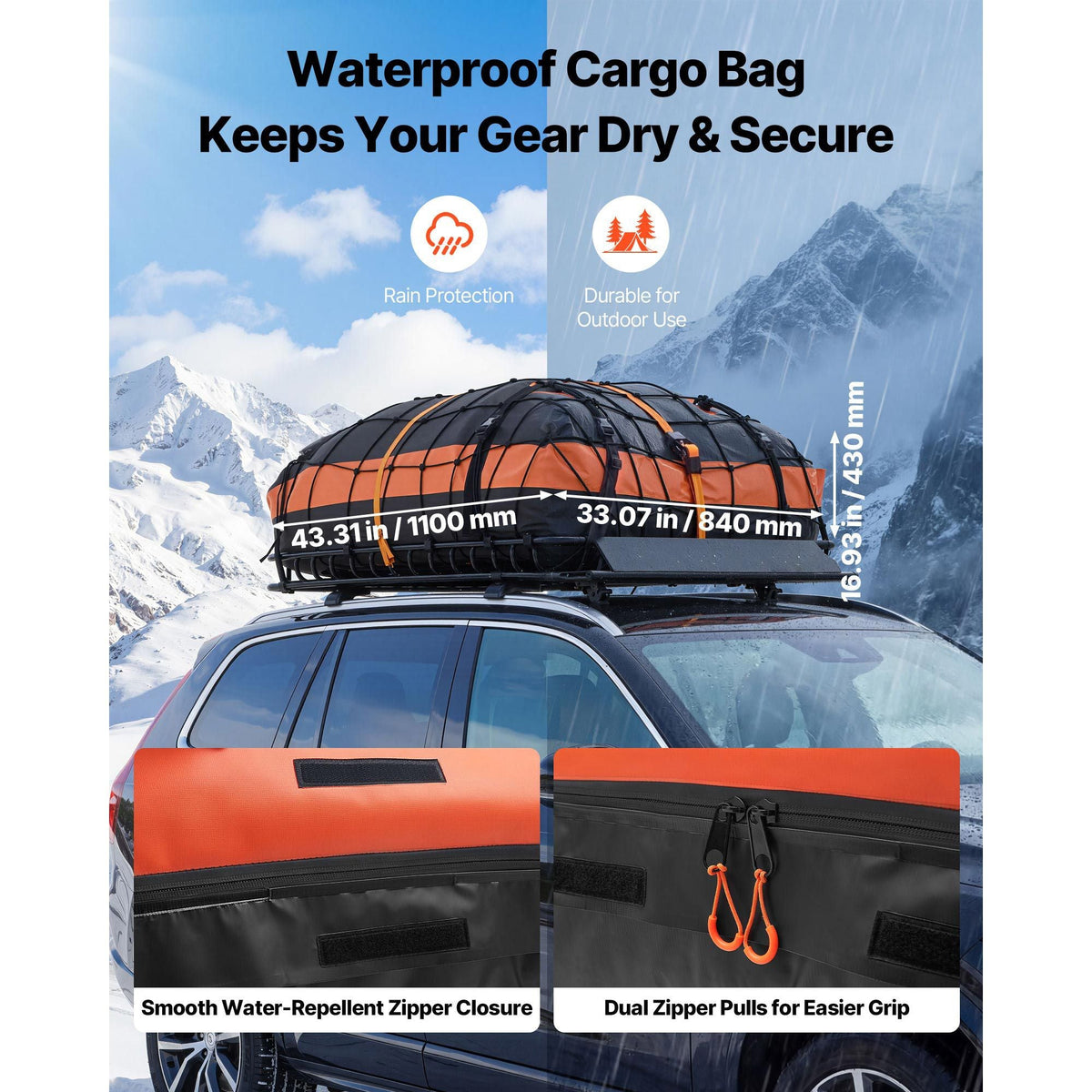 Roof Rack Cargo Basket, 54 x 34 x 4 in, Heavy Duty Roof Top Carrier Basket with Waterproof Bag, Cargo Net, Ratchet Straps, 200 lbs Capacity, Universal Car Top Luggage Holder, for SUV Truck Car