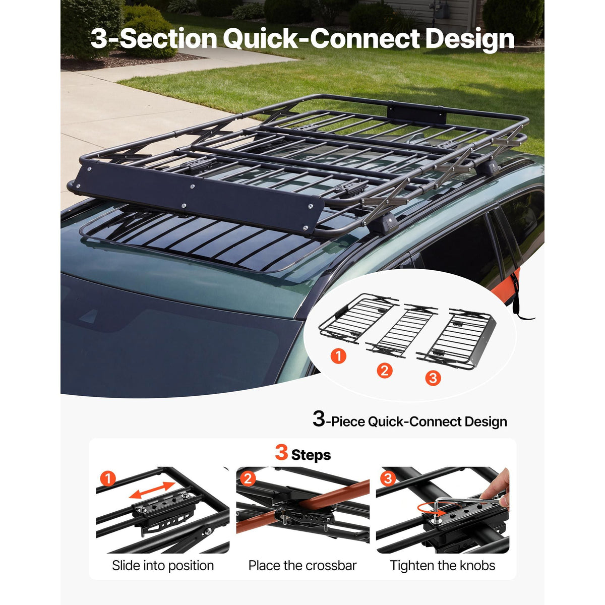 Roof Rack Cargo Basket, 64 x 39 x 4 in, Heavy Duty Roof Top Carrier Basket with Folding Design, 200 lbs Capacity, All-Weather Easy-Install Car Top Luggage Holder, Universal Fit for SUV Truck Car