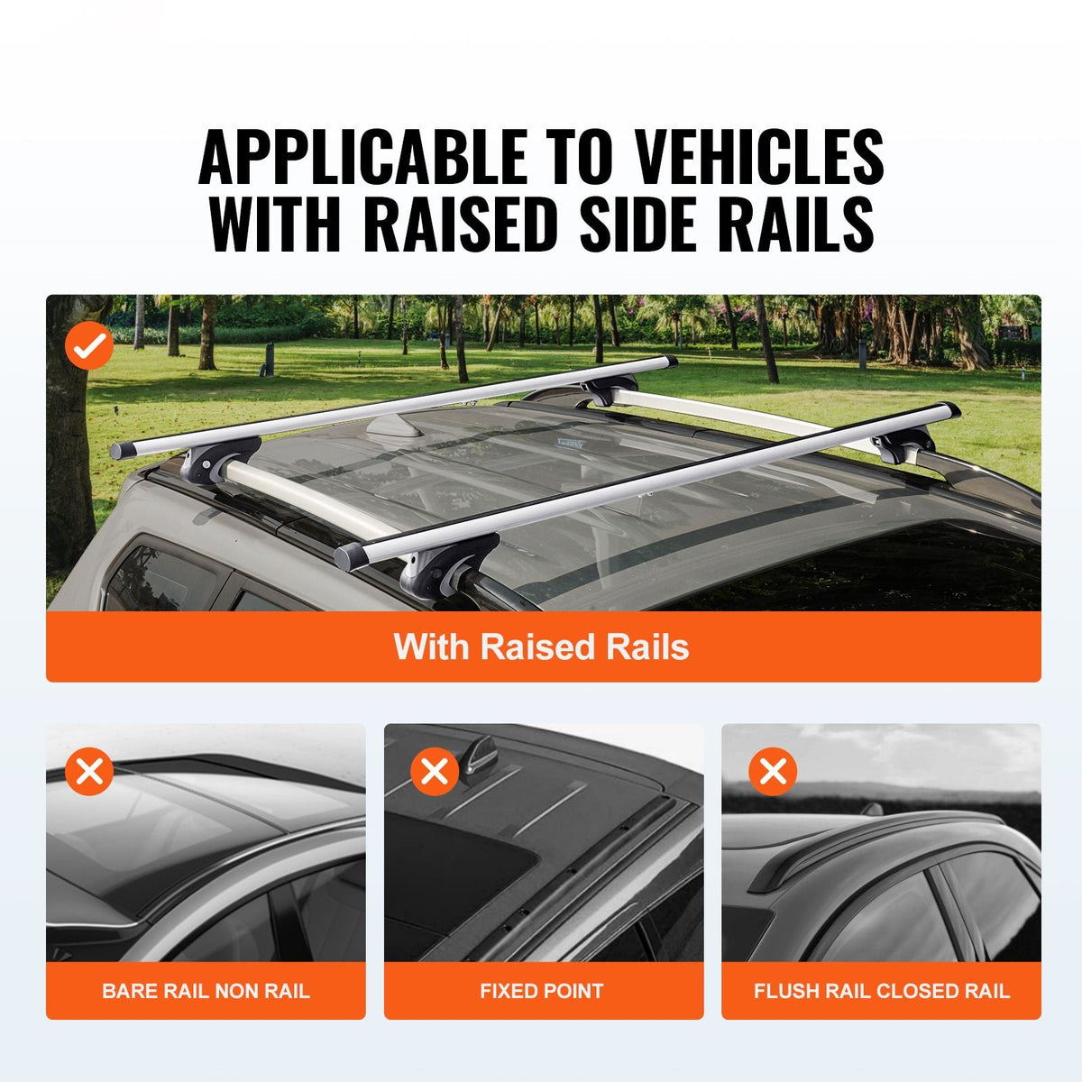 Roof Rack Cross Bars, Aluminum Roof Rack Crossbars, Fit Raised Side Rail with Gap, 200 lbs Load Capacity, Adjustable Crossbars with Locks, for SUVs, Sedans, and Vans