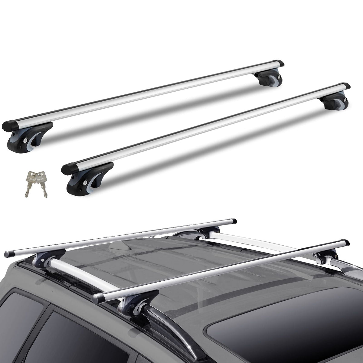 Roof Rack Cross Bars, Aluminum Roof Rack Crossbars, Fit Raised Side Rail with Gap, 200 lbs Load Capacity, Adjustable Crossbars with Locks, for SUVs, Sedans, and Vans